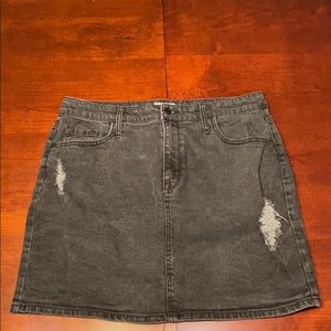 Black slightly distressed denim mini skirt